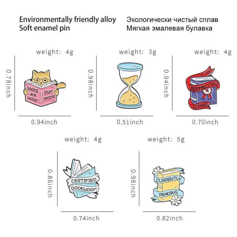 Pin Club | Custom Book Cat Metal Brooch Hourglass Reading Lover Backpack Lapel Enamel Badge Jewelry Gifts Accessories Wholesale