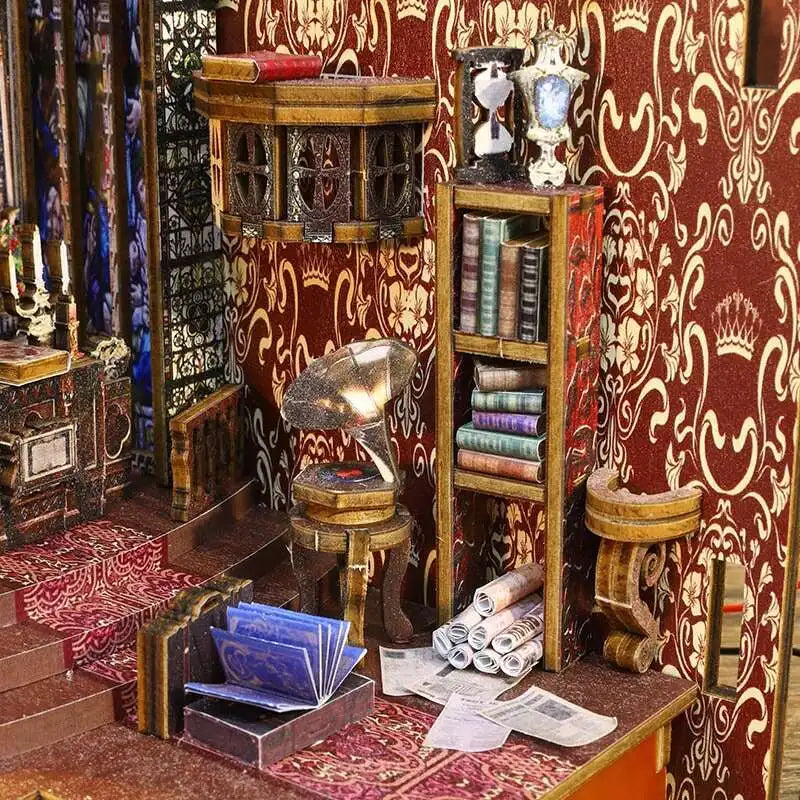 DIY Book Nook Kit Miniature Doll House With LED Light 3D Puzzle Model Building Wooden Bookshelf