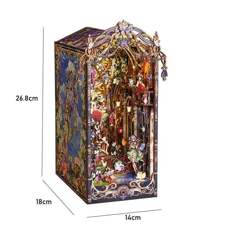DIY Book Nook Kit Miniature Doll House With LED Light 3D Puzzle Model Building Wooden Bookshelf