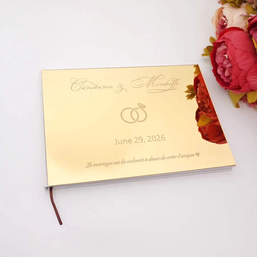 Different Styles Custom Wedding Signature Guest Book Personalized Gold/Silver Mirror Cover Empty White Blank Pages Party Decor