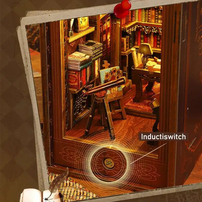 DIY Book Nook Kit Miniature Doll House With LED Light 3D Puzzle Model Building Wooden Bookshelf