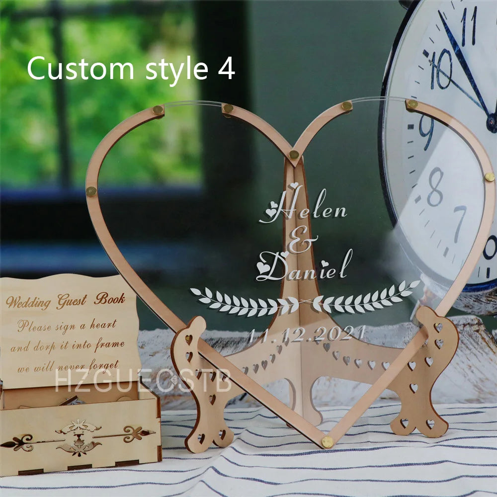 Custom Heart Unique Wedding Guest Book Decoration Memory Personalized Name Drop Box Signature Acrylic Guest Book Alternative