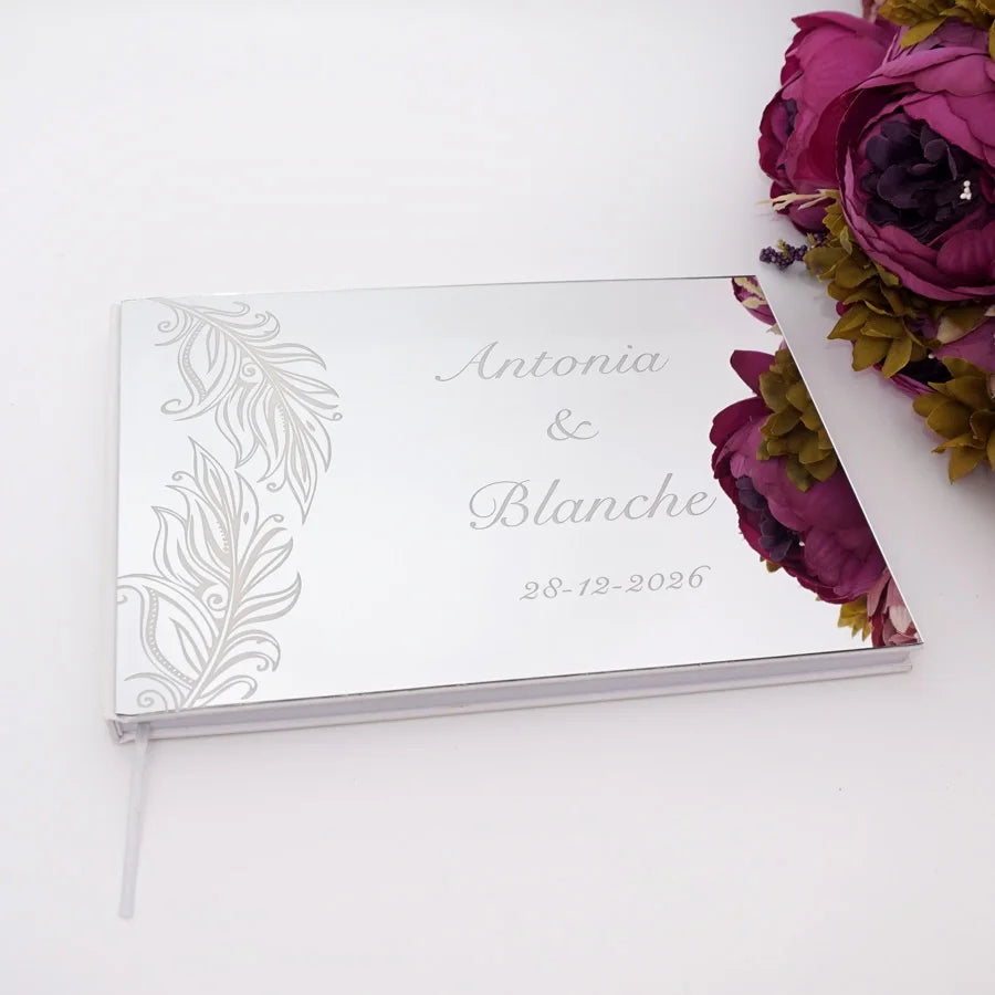 25x18cm Different Styles Personalized Unique Wedding Signature Guest Book Acrylic Mirror Cover Horizontal Book For Party Decor