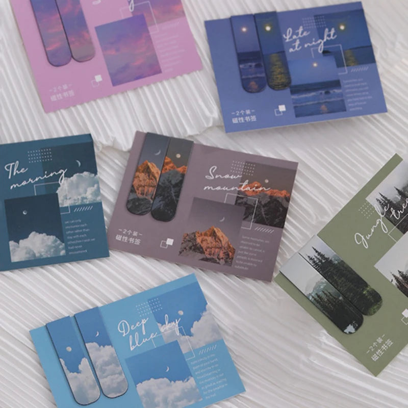 2Pcs/Set Creative Scenic Magnetic Bookmark Student Decorative Book Holder Reading Accessory Student School Home Office Supplies