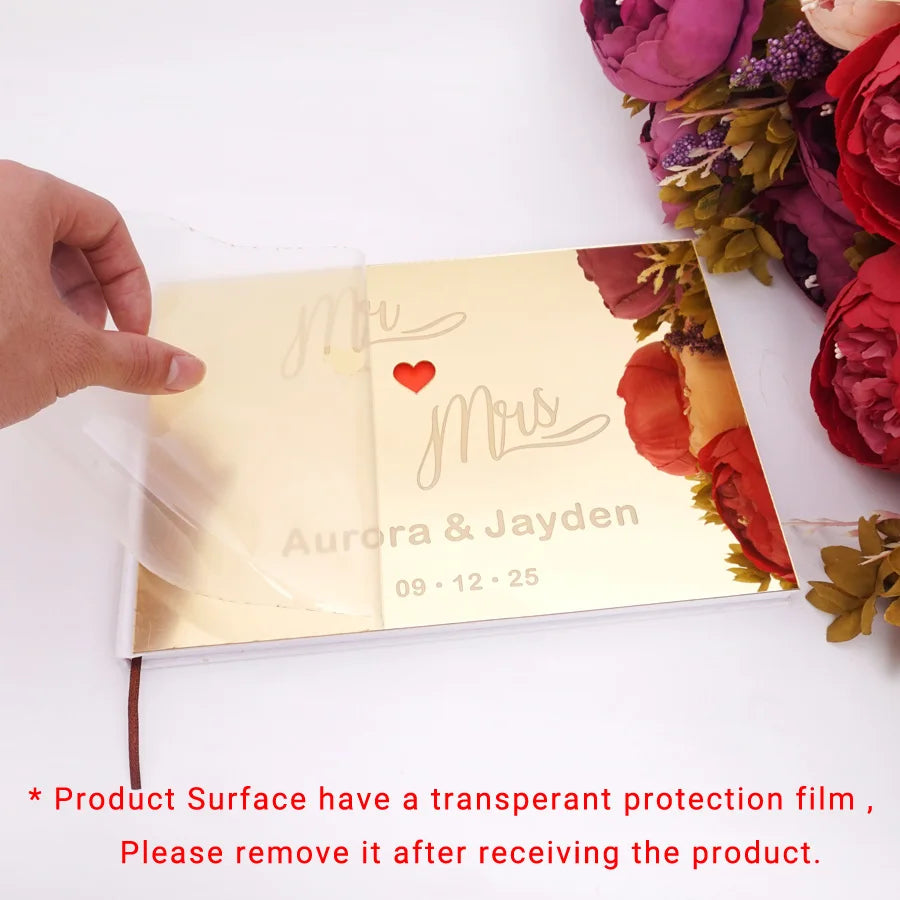 25x18cm Different Styles Personalized Unique Wedding Signature Guest Book Acrylic Mirror Cover Horizontal Book For Party Decor