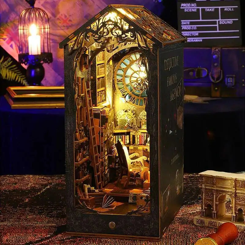 DIY Book Nook Kit Miniature Doll House With LED Light 3D Puzzle Model Building Wooden Bookshelf